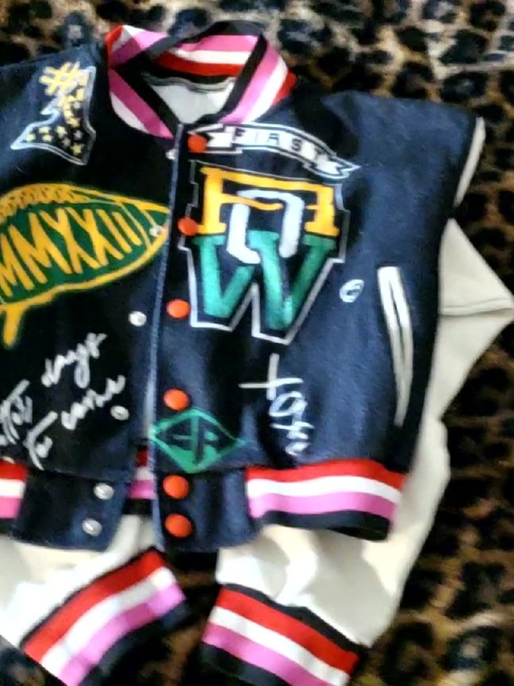 Varsity Patch Bomber Jacket - Black & White - Picture 3 of 7